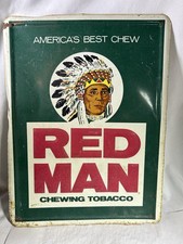 Vintage Red Man Chewing Tobacco Metal Sign 12