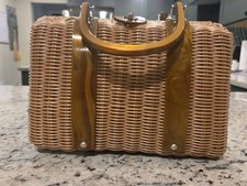 Lesco Lona Vintage 1960s Lucite & Wicker Handbag Made In Hong Kong picture