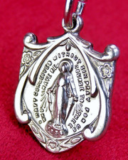 BERTHA'S VINTAGE 1930 CATHOLIC MIRACULOUS MEDAL CENTENIAL STERLING ROSARY MEDAL picture