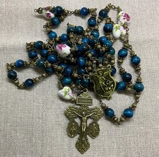 Handmade Saint Michael Rosary with Blue Tiger Eye Beads and Pardon Crucifix picture