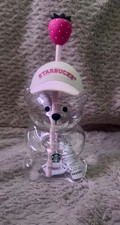 Authentic Starbucks Bearista Bear Glass Pink Drink Strawberry Cup 20 oz. picture