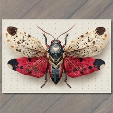 POSTCARD Spotted Red Winged Insect Bug Macro Detail Specimen Entomology picture