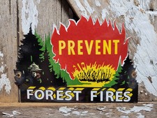 VINTAGE SMOKEY BEAR PORCELAIN SIGN OLD FOREST SERVICE NATIONAL PARK PREVENT FIRE picture