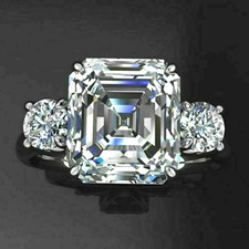 3 Stone 3.00 Ct Radiant Cut Off White Treated Diamond Ring 925 Sterling Silver picture