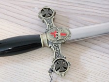 37” Knights Of Templar Crusader Sword Steel Scabbard Ornate Medieval Sharp Black picture