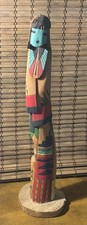 13 Inch Hopi Kachina Doll Shalako Long Hair Wood Totem Flute Player Sculpture picture