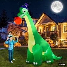 13Ft Giant Halloween Dinosaur Inflatable Decorations,Bite Large Pumpkin with Wi picture