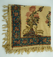Vintage Persian Ghalamkar Block Print Textile 18x18 Isfahan Kalamkari Mat Iran picture
