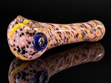 Colorful Speckled Glass Tobacco Hand Pipe Pink Yellow Blue Accent picture