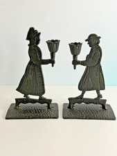 PAIR OF VINTAGE CAST IRON QUAKER CANDLE HOLDER COUPLE SILHOUETTE EARLY AMERICANA picture