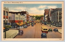 Schenectady NY Postcard State Street 1944 Posted Old New York Linen Cars picture