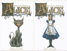 Two American McGee's ALICE (& Cheshire Cat) 4″ x 6″ Promo Window Clings AD 2000 picture