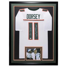Ken Dorsey Autographed Miami (White #11) Deluxe Framed Custom Stitched Jersey w/ picture