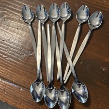 8 Long “Teaspoons” Vintage Noritake LINDEN Japan 18/8 Stainless Hard To Find picture