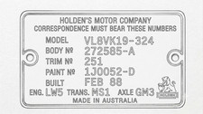 Body TAG holden custom size, VIN ID, TAG Plate picture