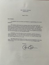 OBAMA 2011 WHITE HOUSE GRADUATION LETTER OFFICIAL GREETINGS SIGNATURE DEMOCRAT picture