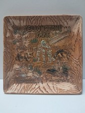Vintage Yellowstone Park Brown Wood Ceramic Ashtray 7.5” X 7.5” Souvenir 3D picture
