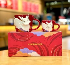 Starbucks 2024 China Year of Dragon 12oz and 3oz Red Mug Set Zodiac Ceramic Cups picture