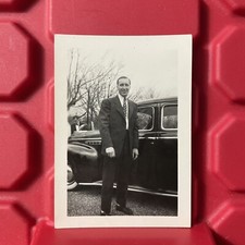 Man Standing By A Packard Super Eight 2.5 x 3.5 Photograph Vintage 1940s picture