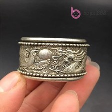 Chinese Miao Silver Carve Dragon and Phoenix Jewellery Hand Ring Amulet Mascot picture