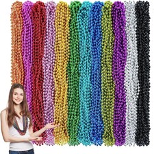 144PCS Mardi Gras Beads, 12 Colors Mardi Gras Beads Bulk, 33'' 7mm Mardi Gras picture