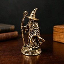 1pc Vintage Brass Wizard Figurine Mage Statue Fantasy Magic Desktop Bookshelf De picture