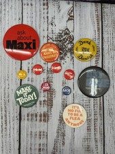 Vintage Advertising Pinback Button Lot of 12 Maxi Tombstone Pizza Womans Day picture