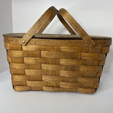 Vintage Basketville Putney Vermont Large Woven Picnic Basket w/ Handles  picture