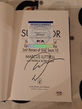 MARCUS LUTTRELL SIGNED BOOK THE LONE SURVIVOR Seal Team 10 HCDJ PSA DNA COA NAVY picture