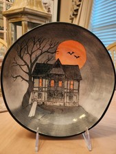 PRIMO DESIGN HAUNTED HOUSE FULL ORANGE MOON SERVING DINNER BOWL BATS GHOST picture