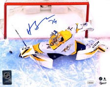 Juuse Saros Autographed Nashville Predators (Horiz Stretch Save) 8x10 Photo - JS picture