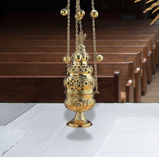 Ornate Brass Hanging 12 Bell Censer Incense Burner For Church or Sanctuary picture