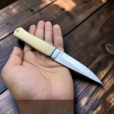 D2 Steel Drop Point EDC Outdoor Fixed Blade Knife Camel Bone Full Tang Handmade picture