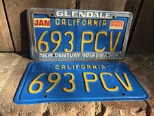 California License Plates Pair DMV Clear 1970’s Blue Yellow Glendale Volkswagen picture