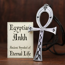 Large Egyptian Necklace Ankh Pendant Jewelry Pewter Kemetic Talisman Amulet picture
