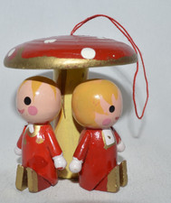 Vintage Wooden Inanco Mushroom with Kids Ornament Taiwan picture