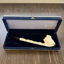 Vtg Carved Sultan Block Meerschaum Pipe Bearded Arab Hajib TURKISH case 13