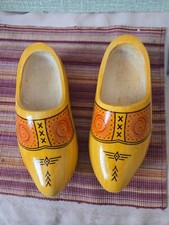 Vintage Dutch Wooden Clogs Holland Hand Painted Yellow Shoes Folk Art 9” picture