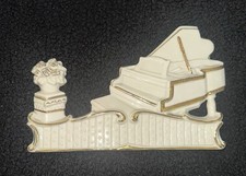 Vintage White Porcelain Grand Piano Figurine - Gold Trim W/ Floral Vase Accent picture