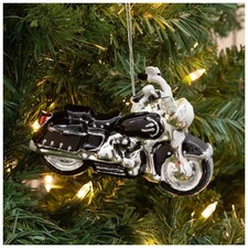 RARE Robert Stanley Black Glitter Motorcycle Ornament Blown Glass NEW picture