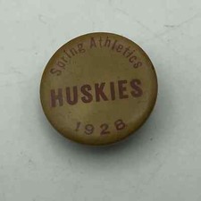1928 Washington Huskies Pinback Spring Athletics W+H Vintage Button Badge Pin picture