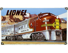 VINTAGE LIONEL TRAINS PORCELAIN SIGN GAS OIL RAIL ROAD ATCHISON TOPEKA SANTA FE picture