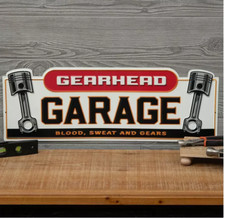 Gearhead Garage Metal Sign Blood Sweat and Gears 23x8 in Mancave Barn picture