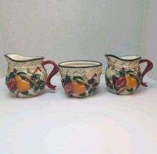 World Market Glossy Ceramic Fruit Relief Pitcher & Bowl 3pc Set 8 oz picture