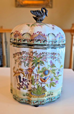 Vintage Chinoiserie Famille Rose Porcelain Ginger Jar Tobacco Caddy Swan Lid Hua picture