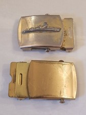Vintage Navy GI Issue Belt Buckle Set Solid Brass USA Made BATTLESHIP Design picture
