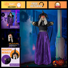 47” Animated Witch Halloween Decor - Scary Animatronics, Sound Activated, LED Ey picture