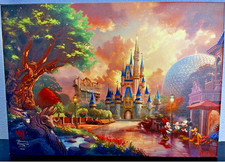 Disney Parks 2025 Exclusive All 4 Parks Canvas WDW Epcot MK Thomas Kinkade 14x10 picture