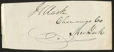 John Chamberlain Clark d1852 signed autograph 3x5 cut US Representative NY ^ picture