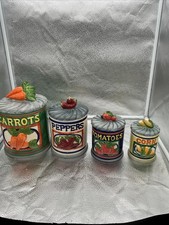 Vtg Kitchen Canisters Set Of 4 Veggies 1996 picture
